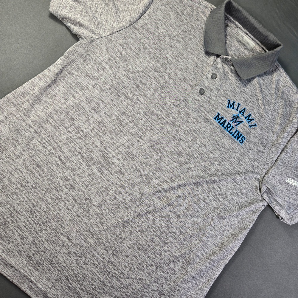 Stitches MLB Miami Marlins Grey Space Dye Heather Pattern Polo Shirt Men's Sz XL